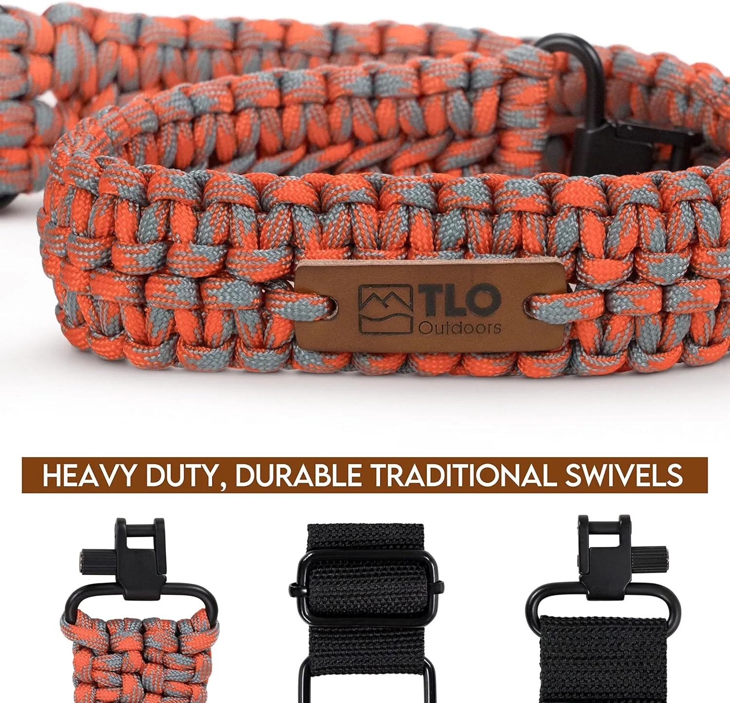 TLO Outdoors Paracord Gun Sling - Tactical 2-Point Rifle Sling, Extra Wide, Adjustable Strap with Swivels for Rifle, Shotgun, and Crossbow for Hunting, Shooting, Gun Safety (550 Rated Nylon)