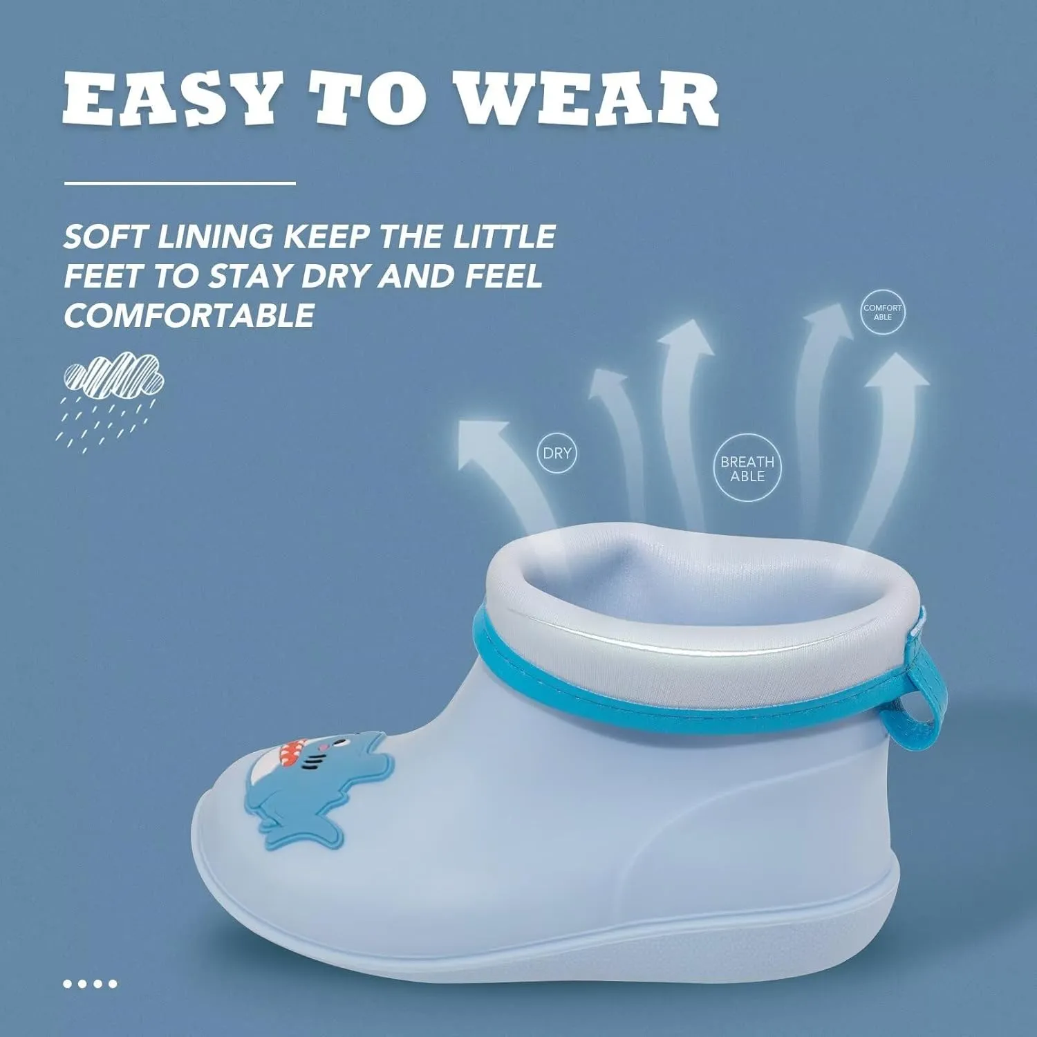 Toddler Kids Rain Boots Baby Rain Shoes Children Easy On Waterproof Boots for Boys and Girls