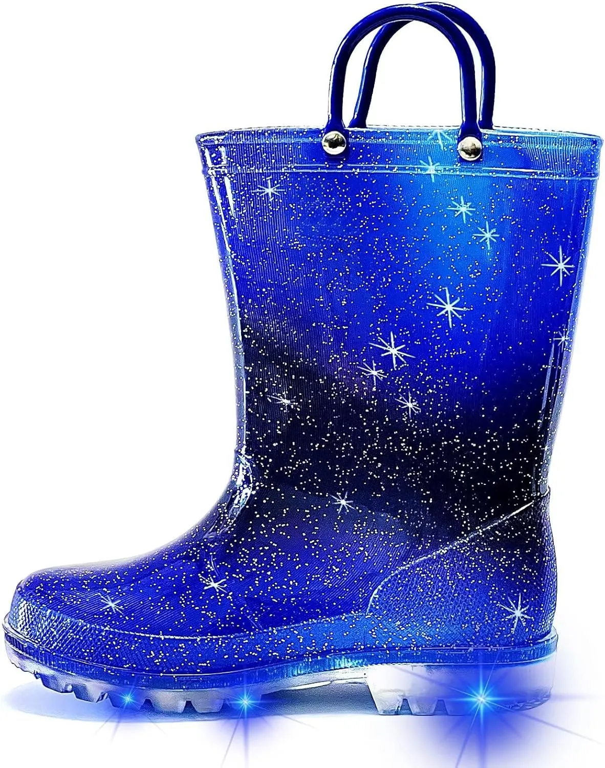 Toddler Rain Boots for Girls Boys, Light Up kids Glitter Rainboots Waterproof Shoes with Handles