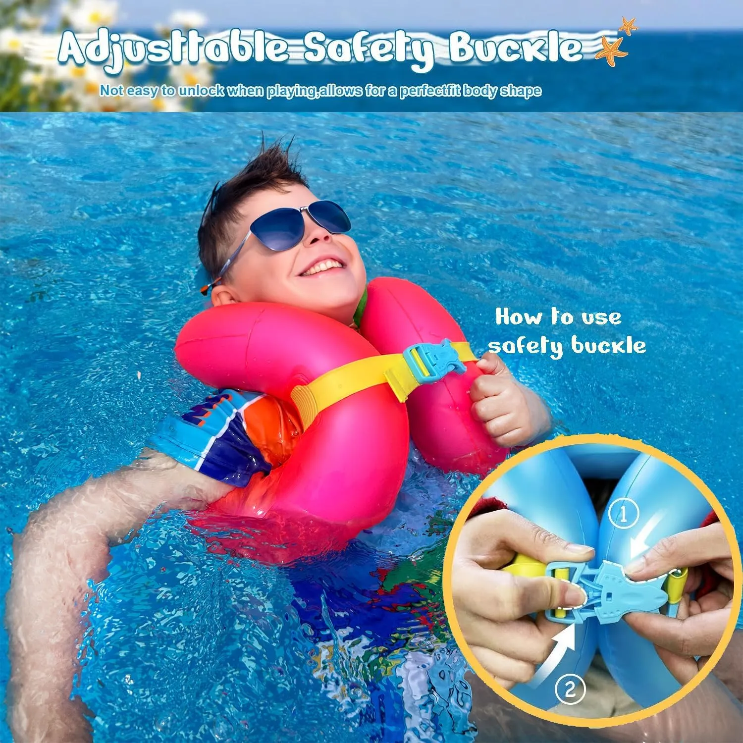 Toddler Swim Vest-Kids Swim Floaties for 3-6/5-12Yrs, 30-50/50-90 lbs, Portable Inflatable Pool Floats with Adjustable Safety Buckle and Double Surround Air Bag