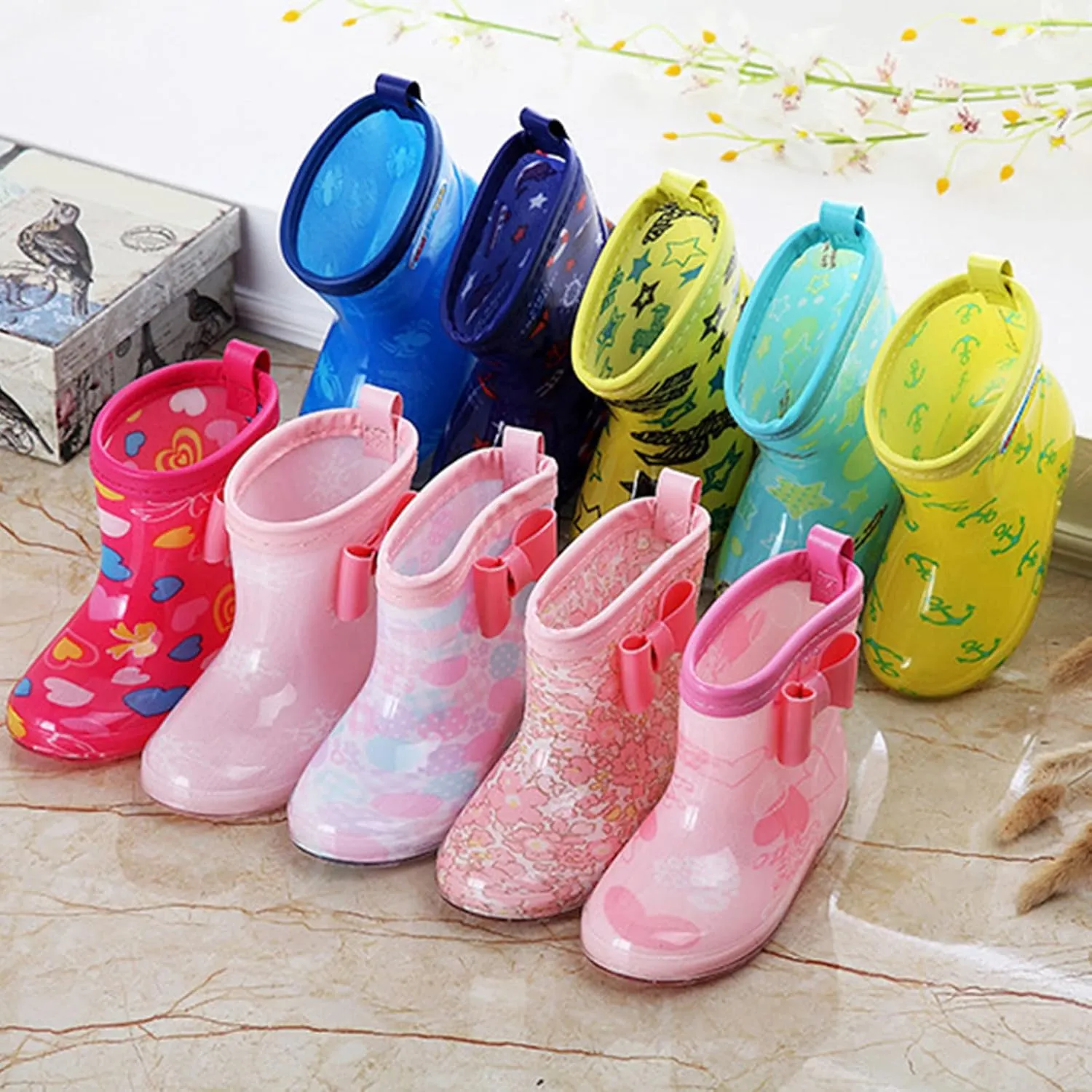 Toddler Unisex-Child Rain Boots For Boys Fleece Waterproof PVC Rain Boots Lightweight Baby Boots Rain Boots Kids