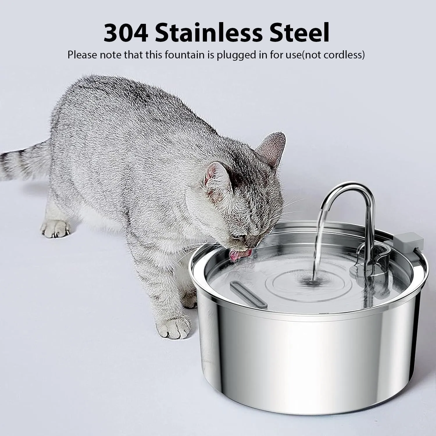 Tomxcute Cat Water Fountain Stainless Steel - 108oz/3.2L Cat Fountain for Drinking- Large Capacity Pet Water Fountain - Cat Feeding & Watering Supplies - Comes with 8 Replacement Filters