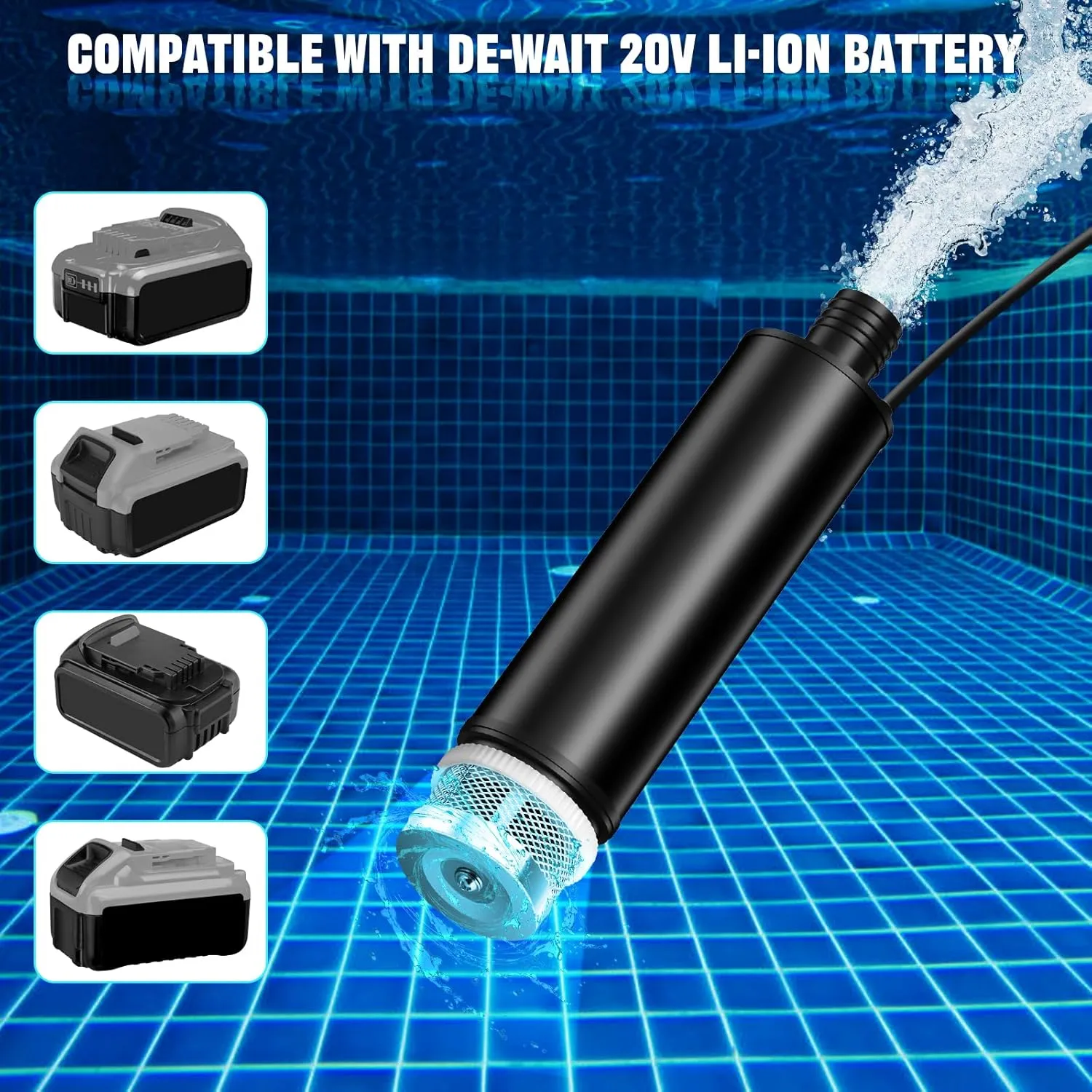 Transfer Pump Compatible with Dewalt 20V Battery, 500GPH Portable Water Pump with Sediment Filters, for Pool, Garden, Pond, Deep Well Draining (Tool Only)