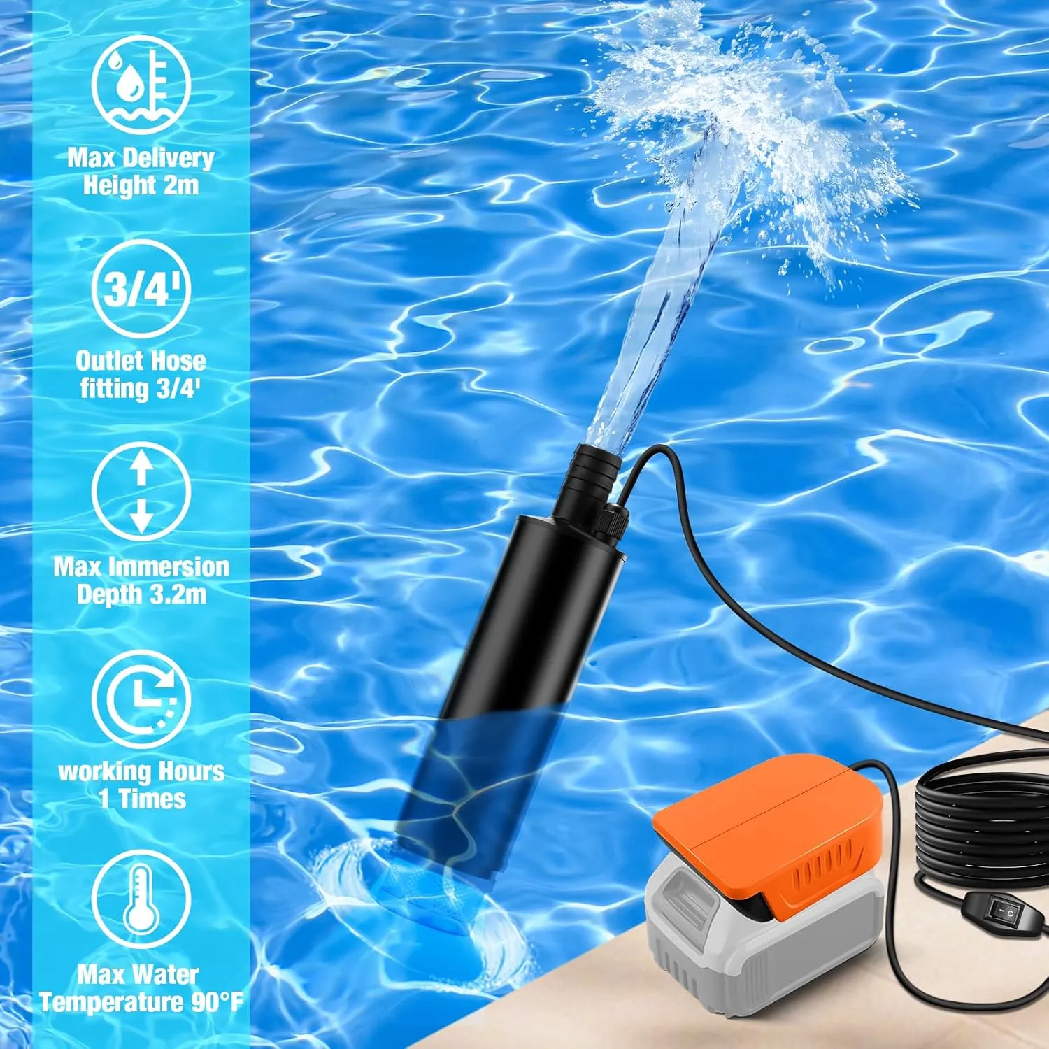 Transfer Pump Compatible with Dewalt 20V Battery, 500GPH Portable Water Pump with Sediment Filters, for Pool, Garden, Pond, Deep Well Draining (Tool Only)