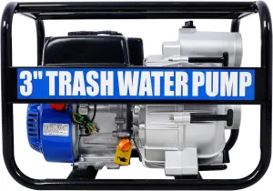 Trash Pump 3 inch, 209cc 7HP 4 stroke OHV ENGINE, Gas Powered Full Trash Water Pump 50 ft Discharge Hose, 12 ft Suction Hose with Complete Fittings,EPA compliant