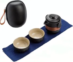 Travel Tea Set Porcelain Chinese Gongfu Teapot Set, MIATTCLD Portable Ceramic Tea Sets Traditional Asian Tea Set with 1 Pot 2 Cups All in One Gift Bag for Travel, Home, Picnic, Outdoor and Office