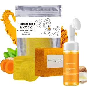 Turmeric Face Wash with Brush, 100ml Natural Anti Aging Exfoliating Turmeric Foaming Facial Cleanser for All Skin, Men, Women