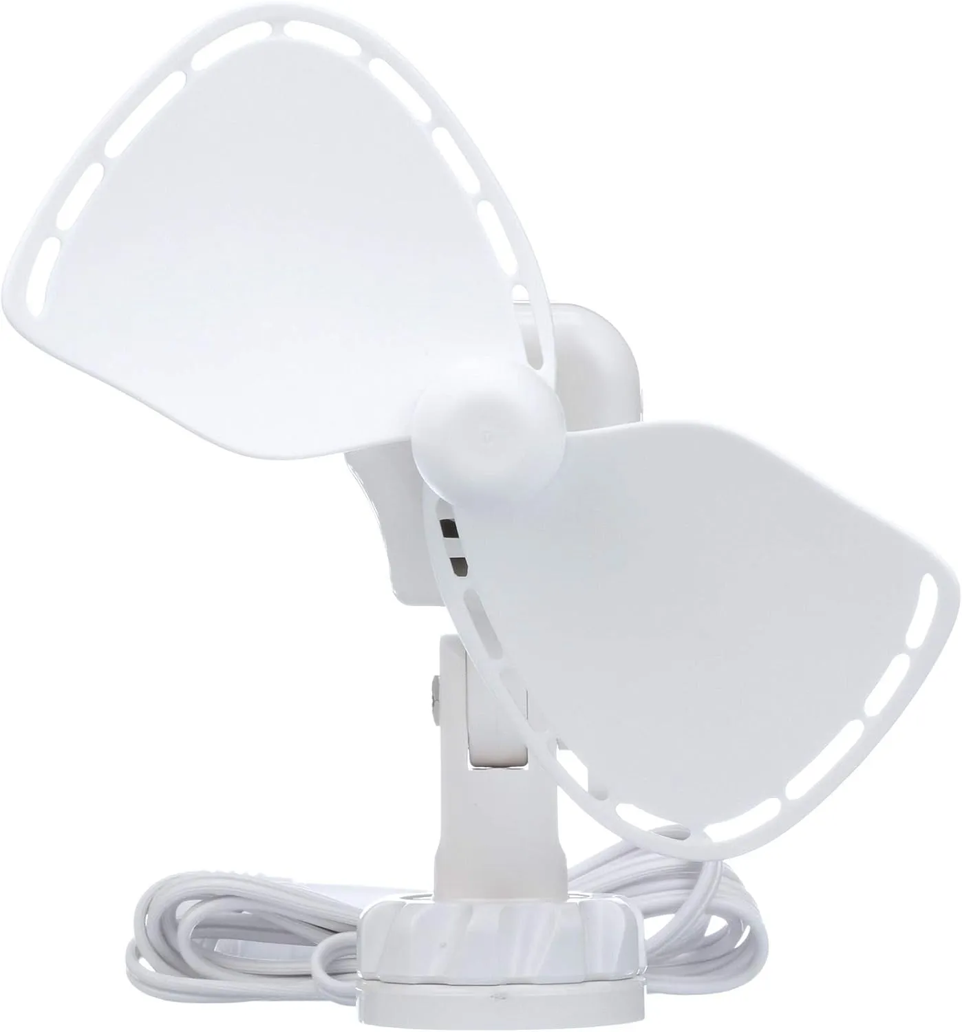 Ultimate™ Fan from by Caframo. Grill-free, whisper-quiet 12V fan with shock-absorbing FingerSafe™ blades, 2-speeds, direct wire connection. Made in Canada. White.