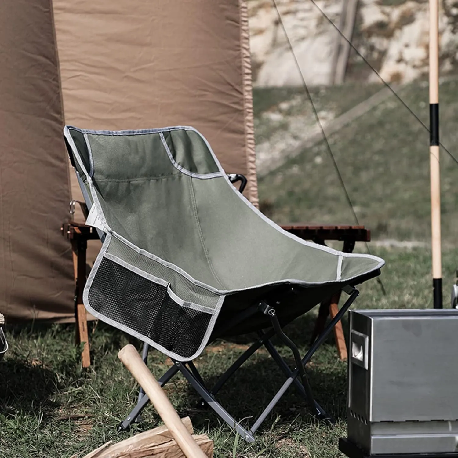 Ultralight Outdoor, Lazy Moon Chair, Portable Fishing Chair with Backrest Stool, Camping Recliner (Color : Desert Yellow)