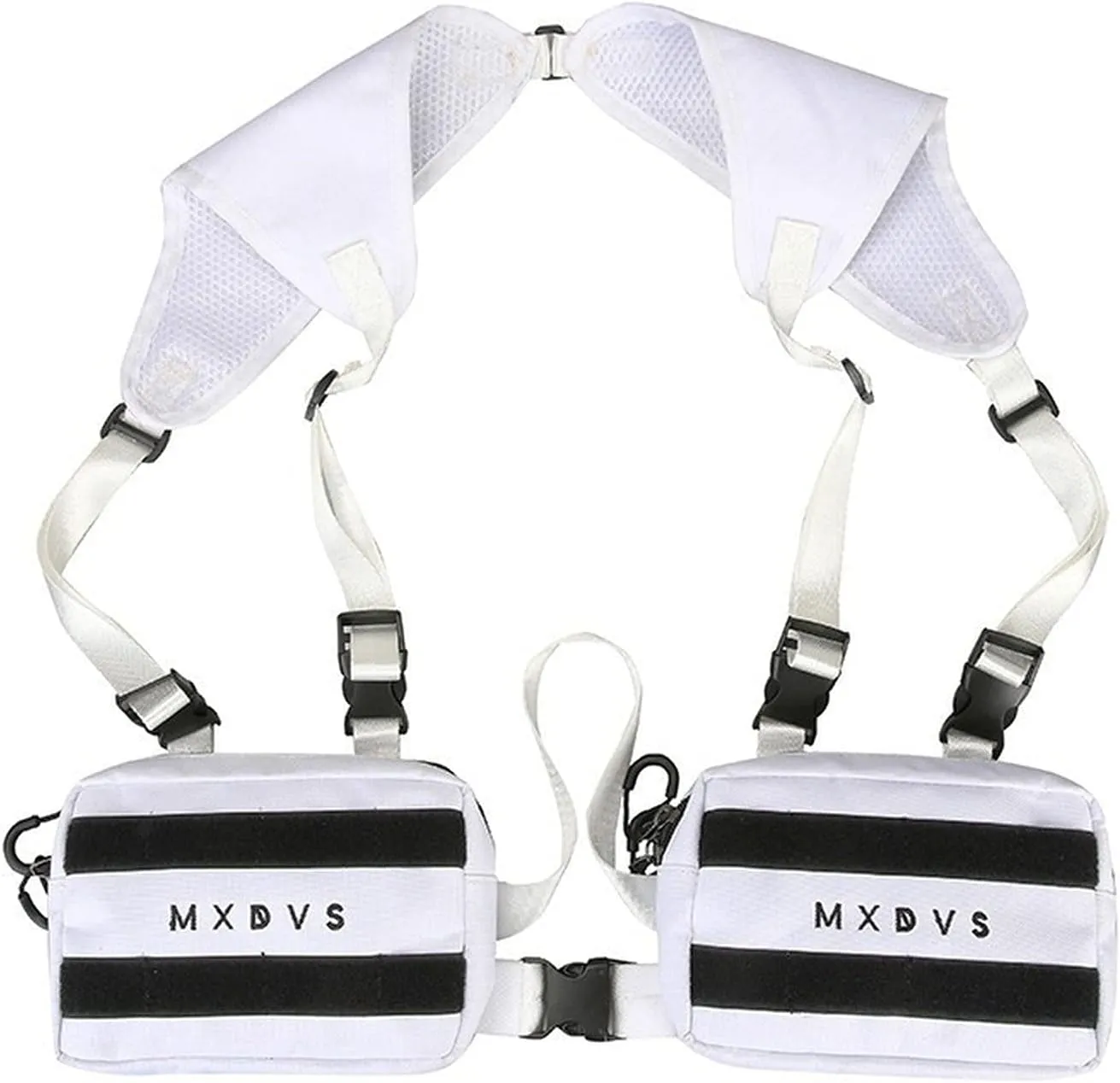 Unisex Black Chest Rig Bag Streetwear Tactical Vest Hip-hop Chest Bags Fashion Tactics Waist Pack Woman Functional Square Bag(White)