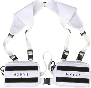 Unisex Black Chest Rig Bag Streetwear Tactical Vest Hip-hop Chest Bags Fashion Tactics Waist Pack Woman Functional Square Bag(White)