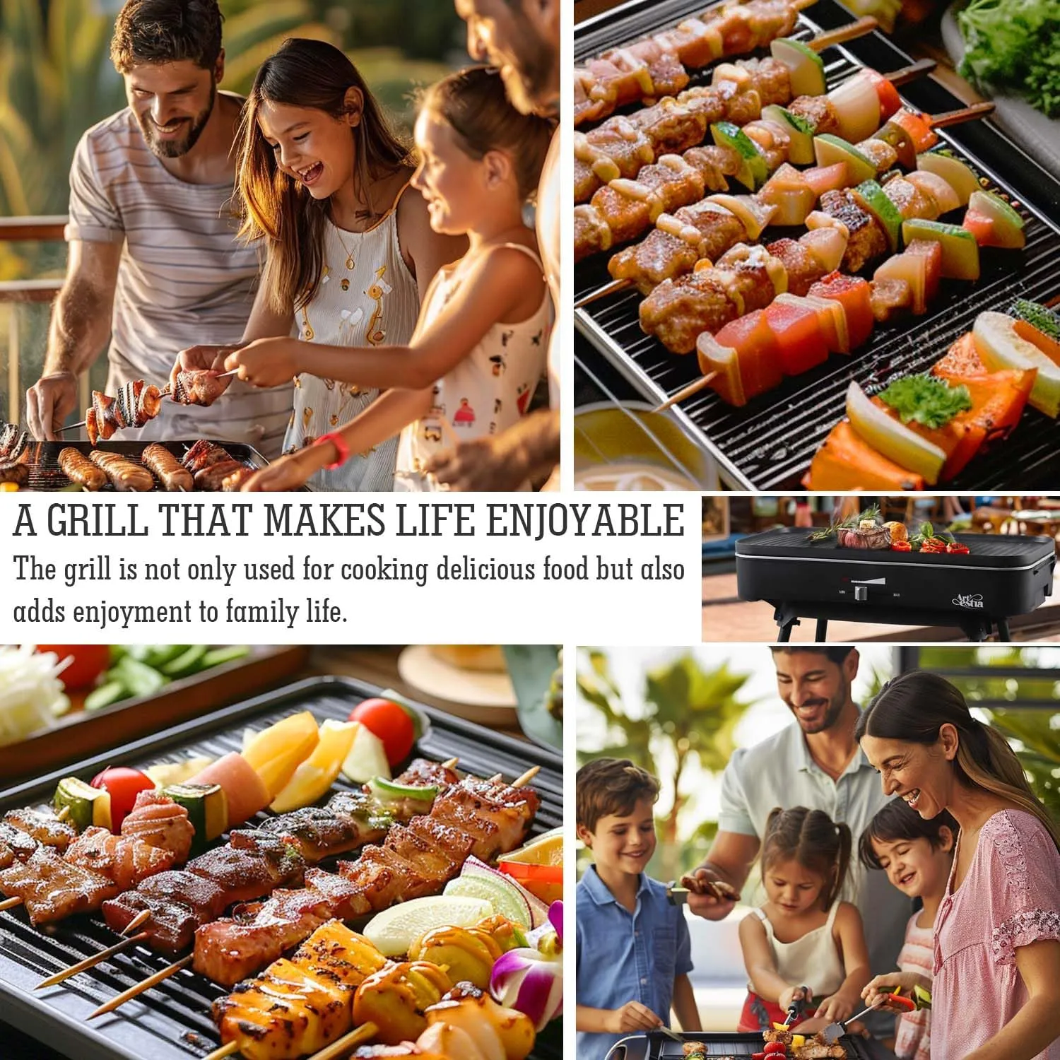 Upgrade Version - Artestia 1800W Electric Outdoor Grill with Lid Indoor Smokeless BBQ Grills with Temperature Control Portable Removable Stand Grill for Cooking, BBQ Party, Family