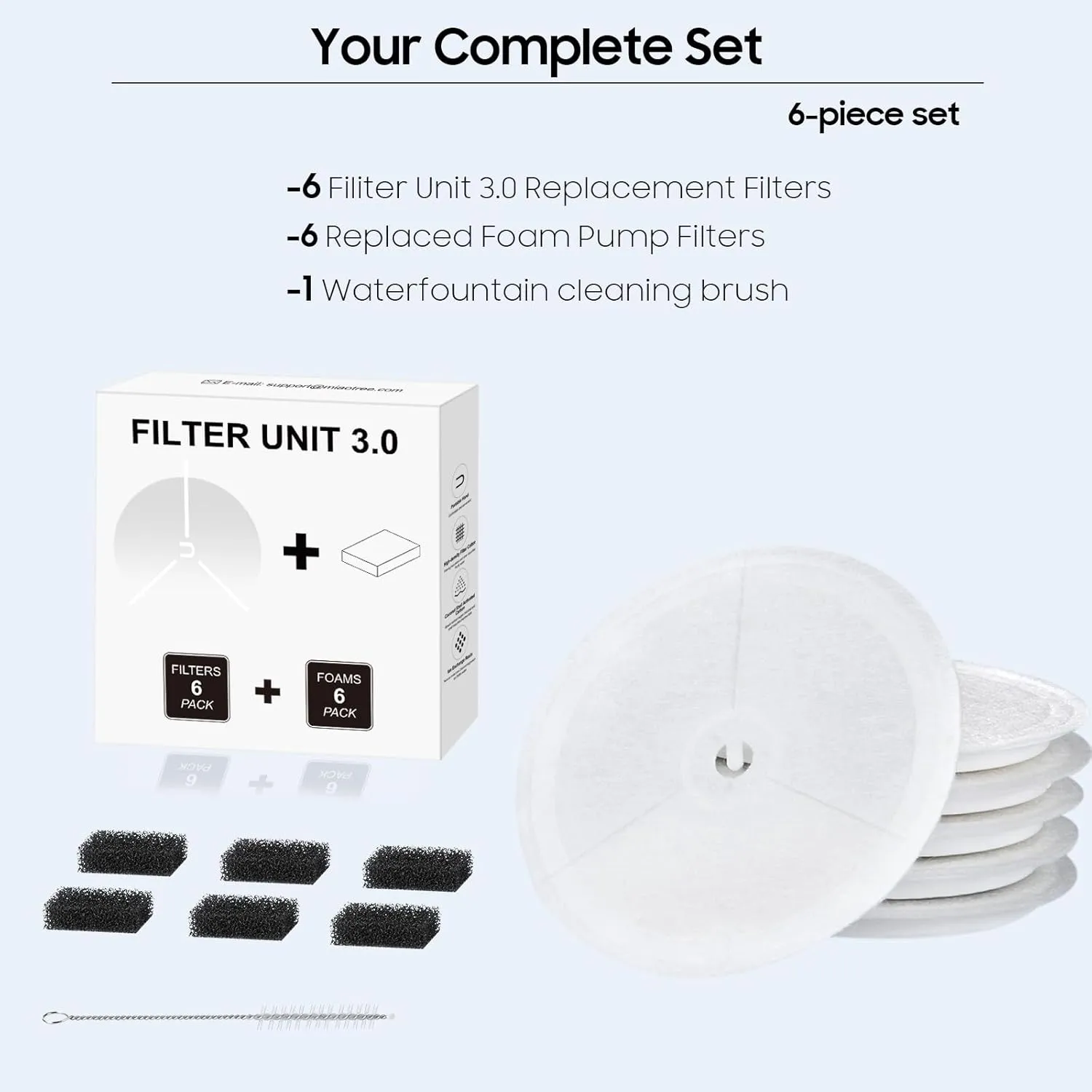 Upgraded Filter Unit 3.0 Pet Cat Water Fountain Filters Fit For E versweet Solo 2/Solo SE, E versweet 3 Pro/2S/3, Including Replacement Filters (6 pcs) and Replaced Foam Pump Filter(6 pcs)