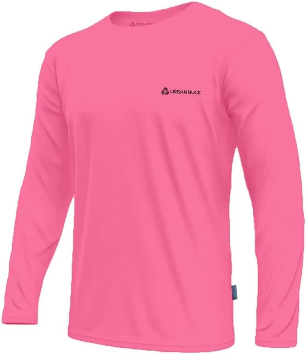 URBAN BUCK Mens Neon High Visibility Running Shirt - Lightweight Long Sleeve Workout Swim UPF50  Basic Sun T-Shirt for Men