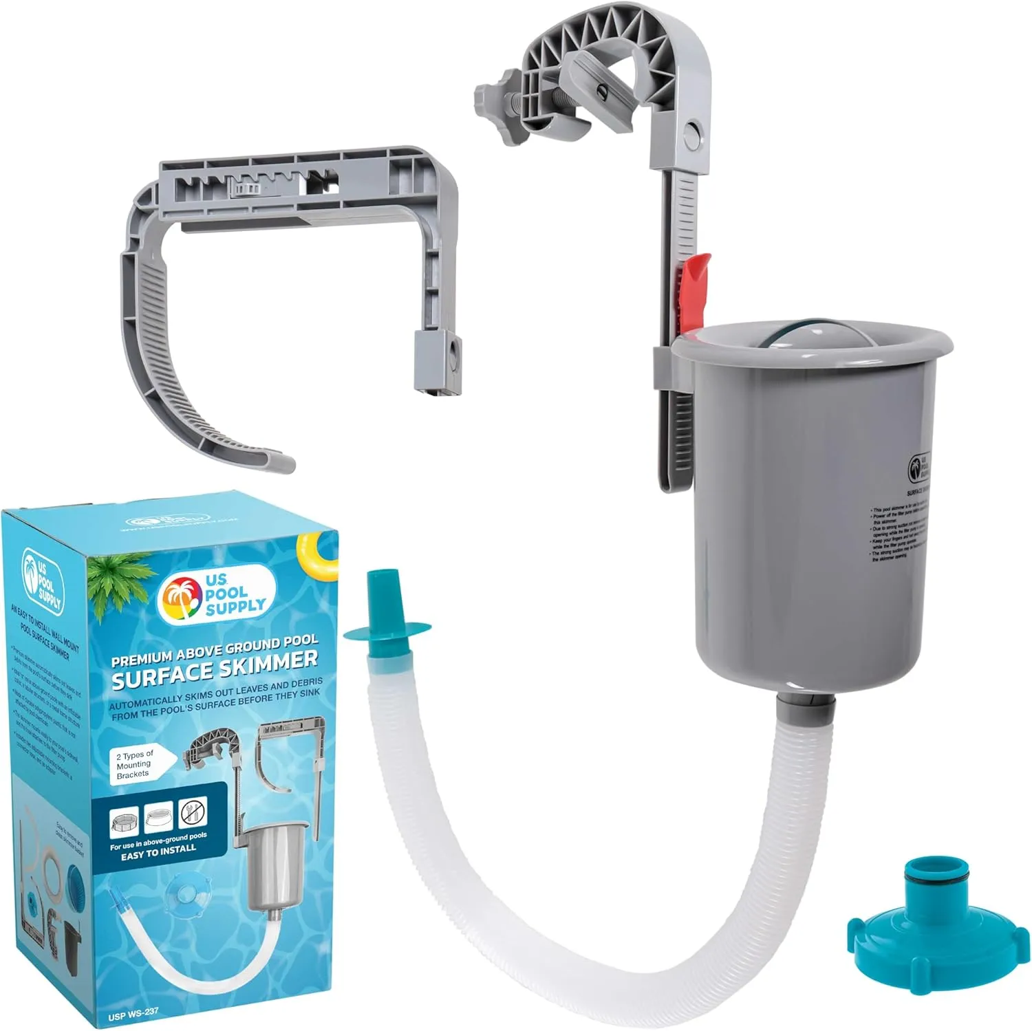 U.S. Pool Supply Pool Skimmer - Above Ground Pool Skimmer, Floating Surface Skimmer, Accessories - Clean Debris Basket, Wall Mount, Attaches to Inflatable Collars, Tubular and Metal Frames
