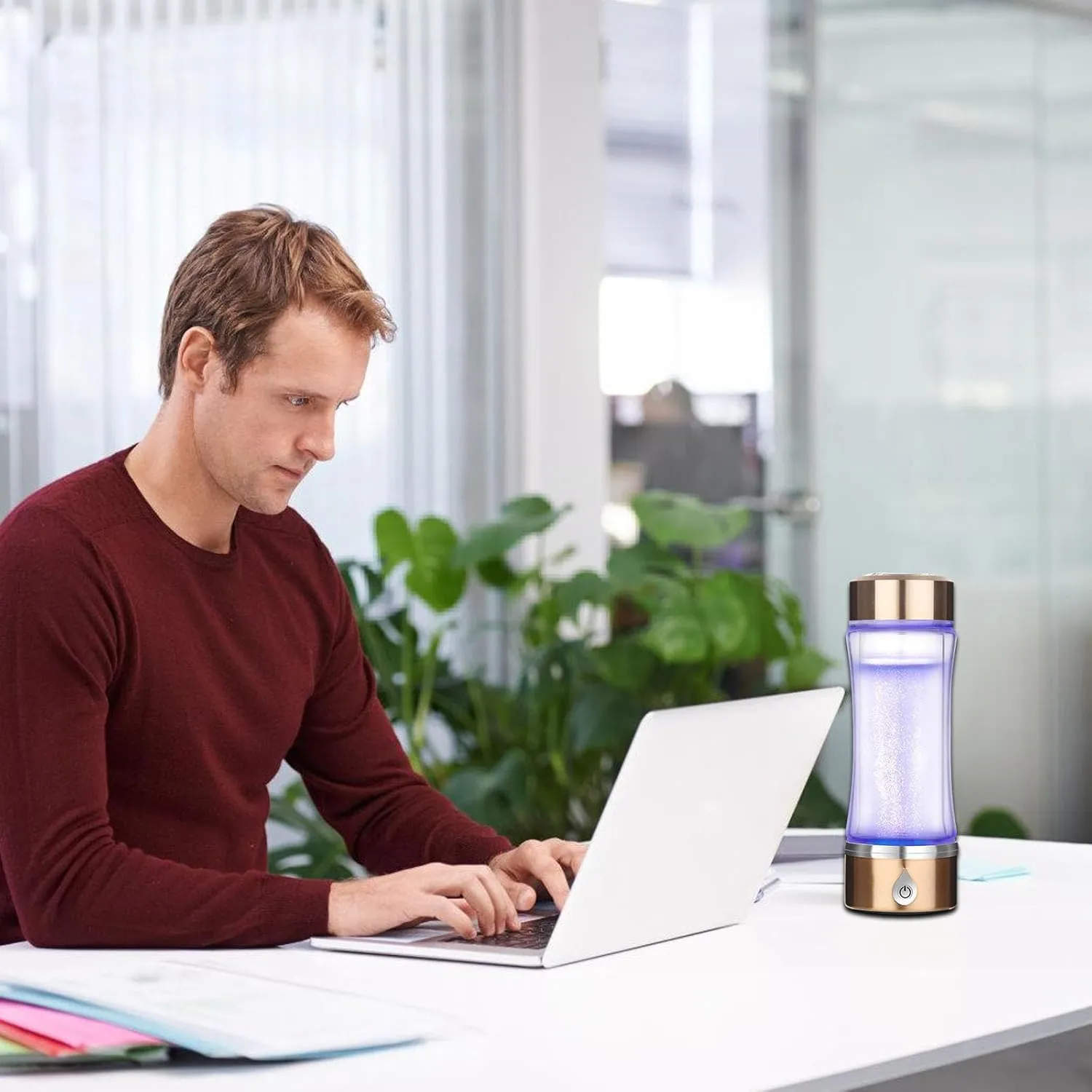 USB Rechargeable Hydrogens Generator Cup 350ml Doube Glass Portable Water Ionizer Practical Travel Water Bottle