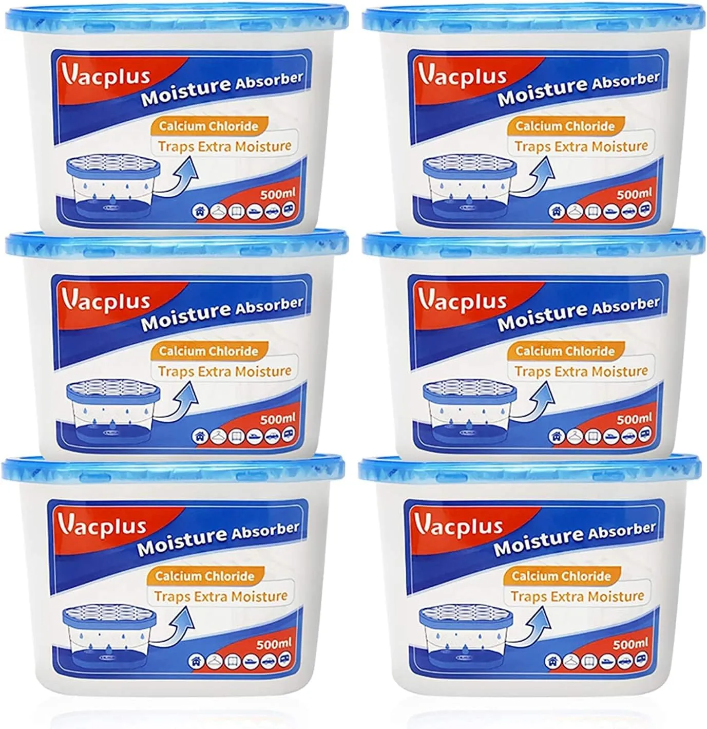 Vacplus Moisture Absorbers 6 Pack, 10.5 Oz Portable Humidity Absorber Boxes for Your Bathroom, Closet & Car, Dehumidifier with Fragrance Free, Navy Blue