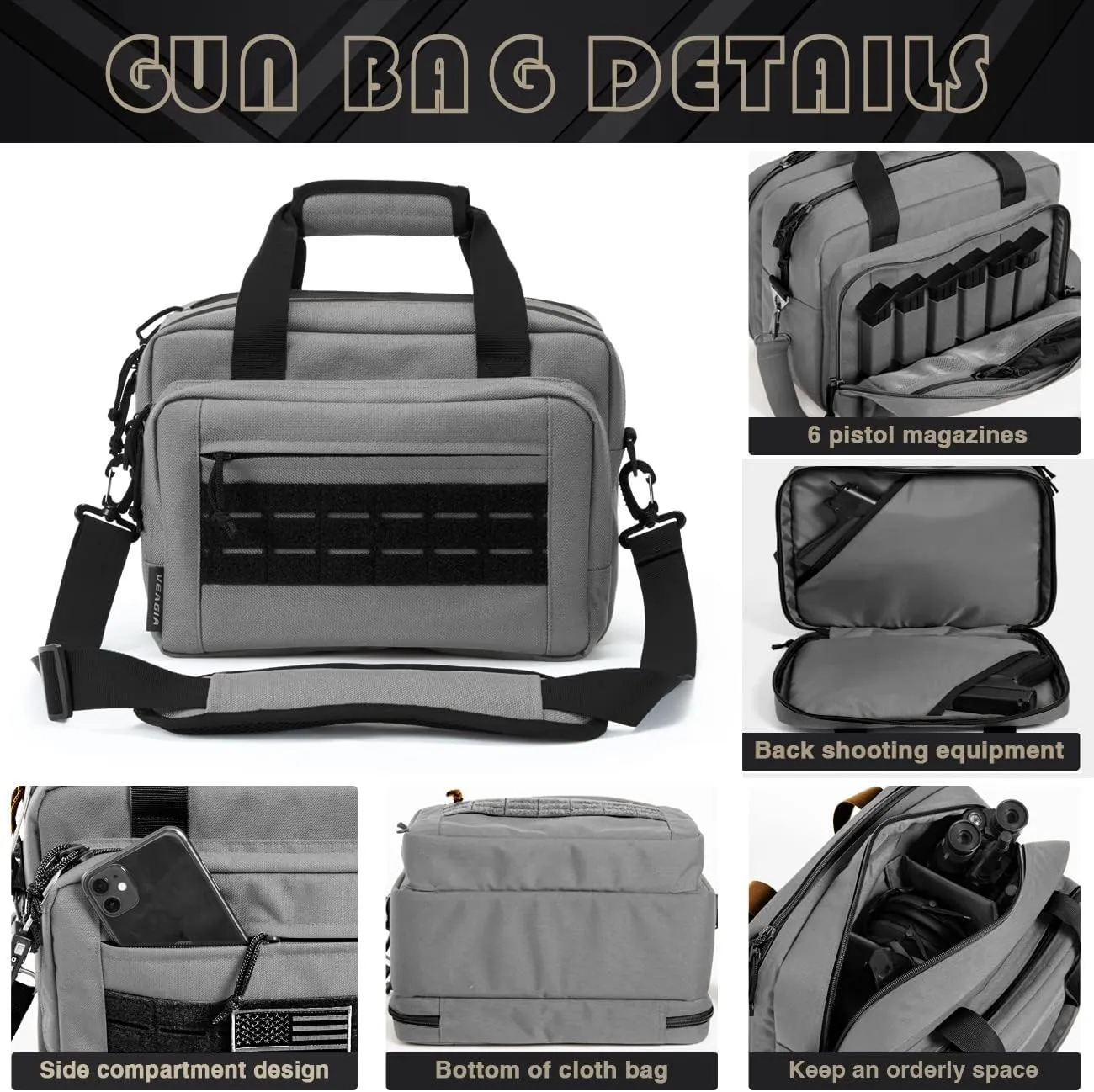 VEAGIA Range Bag,Pistol Case,Gun Range Bags For Handguns And Ammo Pouch 2 Pistols Soft Carrying Shooting Bag