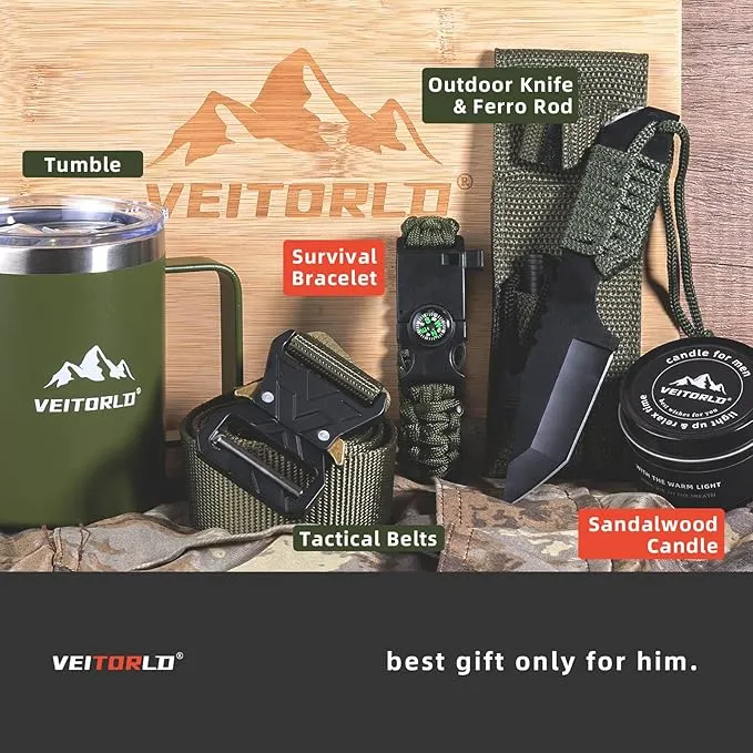VEITORLD Gifts for Men Dad Him Christmas, Survival Gear and Equipment 12 in 1, Survival Kits, Cool Unique Fishing Hunting Birthday Gift for Husband Teen Boy Boyfriend Women, Stocking Stuffers for Men