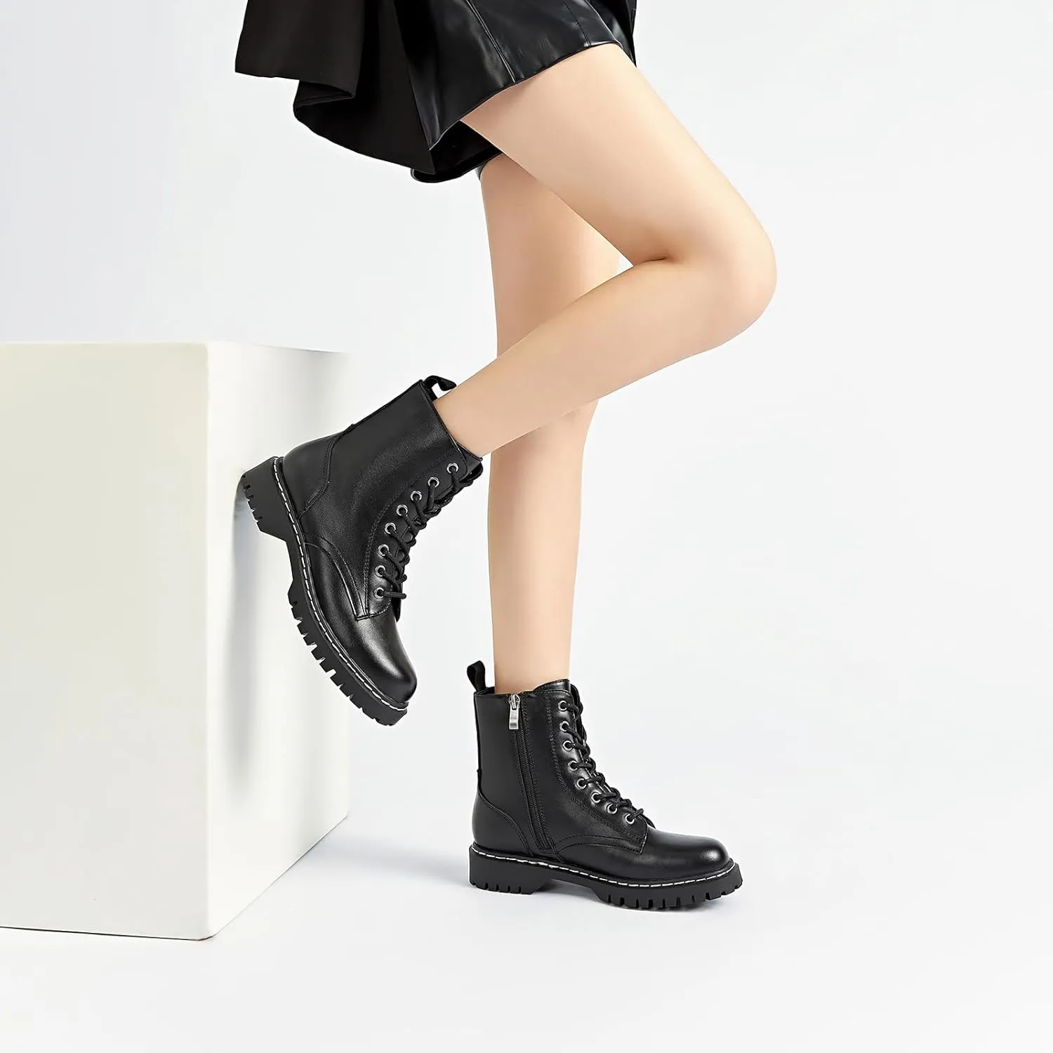VERDASCO Womens Boots Ladies Casual Water-Resistant Lace Up With Zipper Inside Boots Fashion Round Toe Lug Sole Ankle Boots&Booties for Women