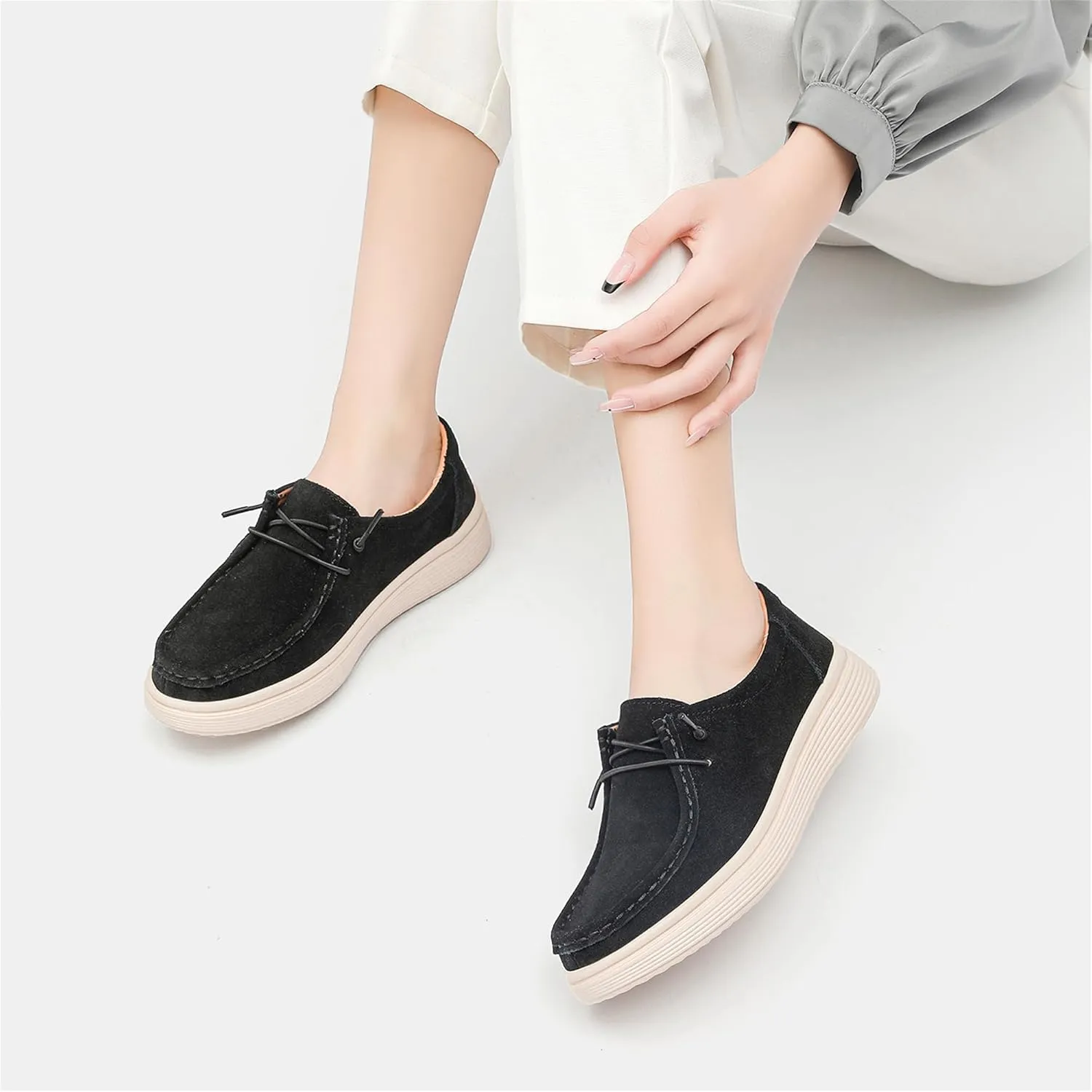 Veroders Women's Suede Wendy Loafers Comfortable Light-Weight Ultralight Boat Canvas Sneakers