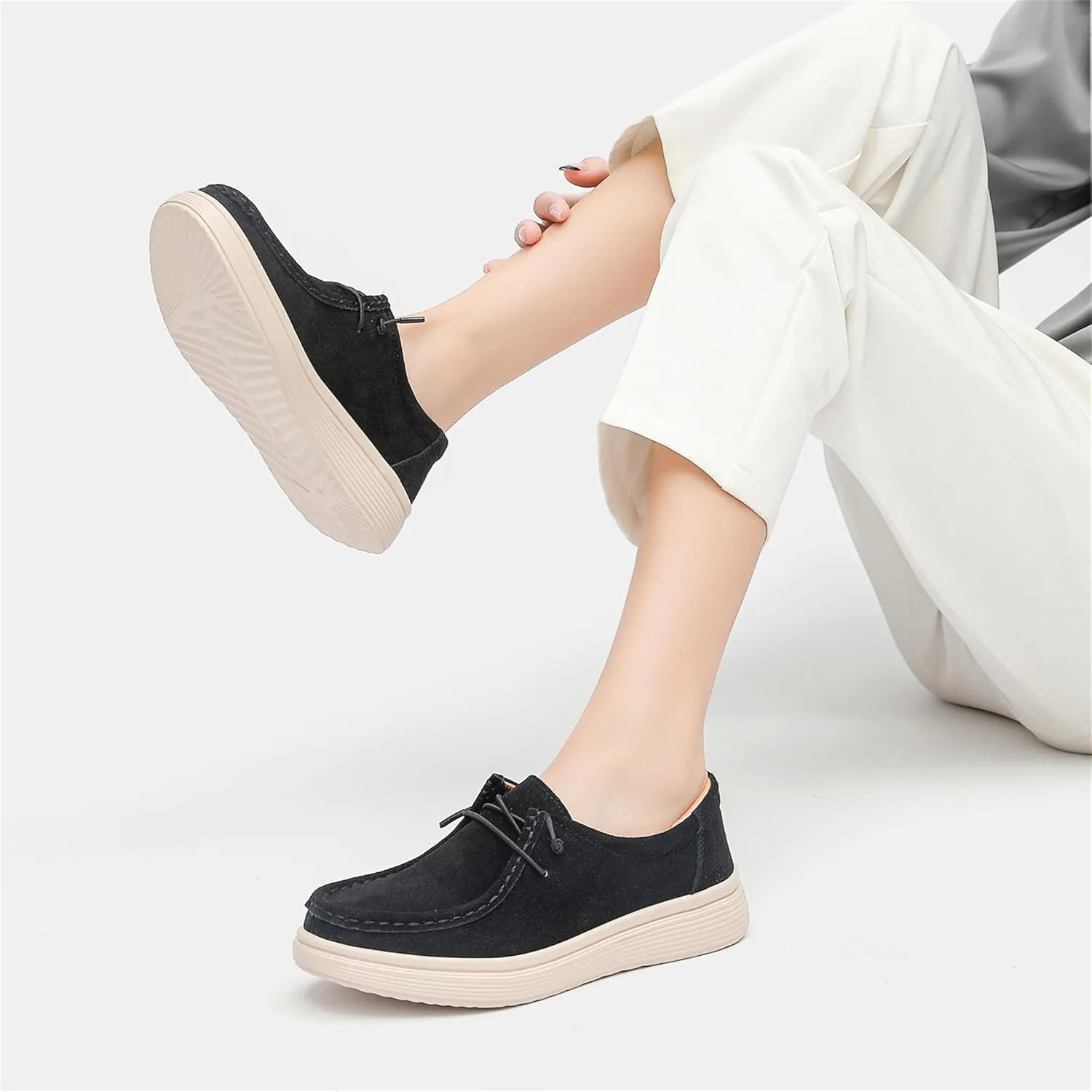 Veroders Women's Suede Wendy Loafers Comfortable Light-Weight Ultralight Boat Canvas Sneakers