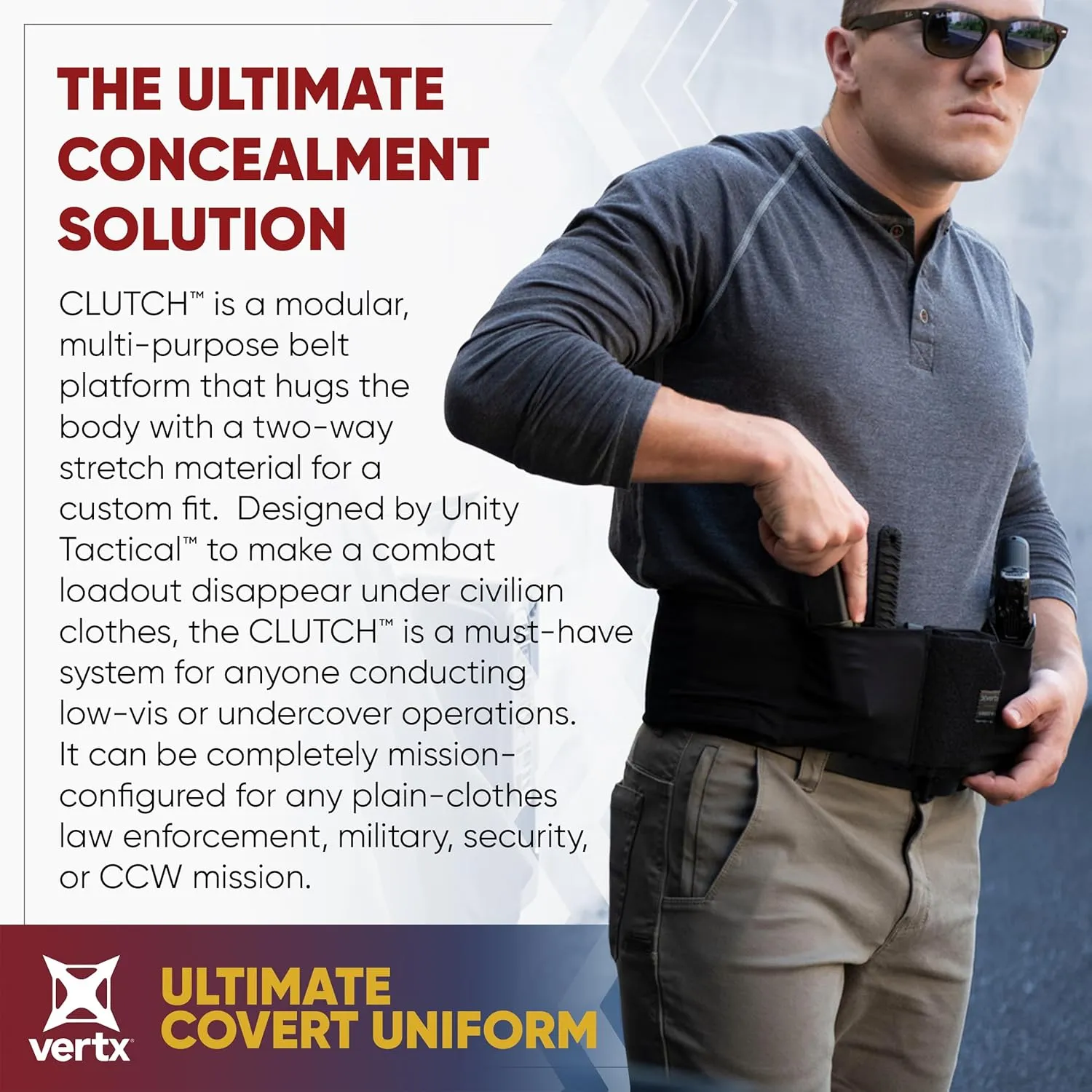 Vertx Mens Clutch Unity Tactical Belt, Modular Mission Belts for Men, Gun Holster Radio Mag Pouch for CCW Concealed Carry