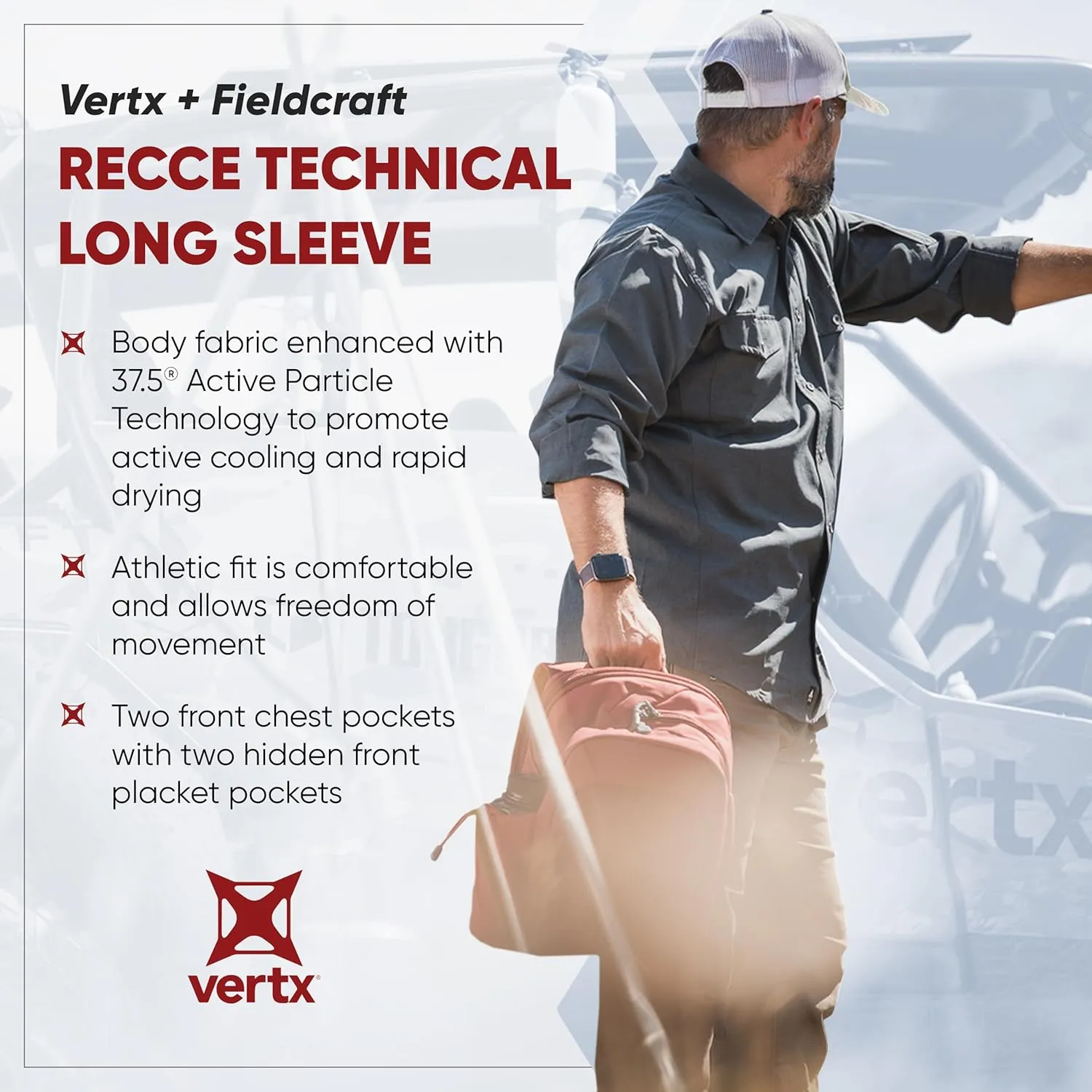 Vertx Recce Technical Long Sleeve Tactical Shirts for Men, Concealed Carry, Outdoor, Tactical Work, Cooling, Quick Drying