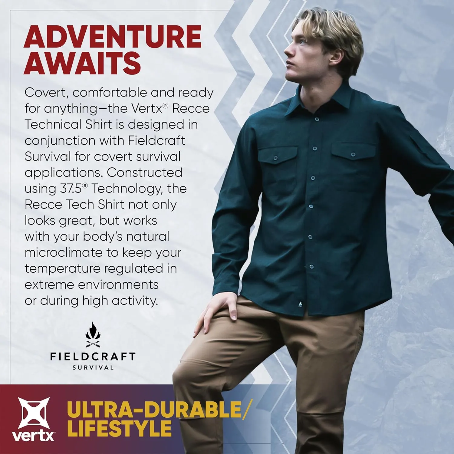 Vertx Recce Technical Long Sleeve Tactical Shirts for Men, Concealed Carry, Outdoor, Tactical Work, Cooling, Quick Drying
