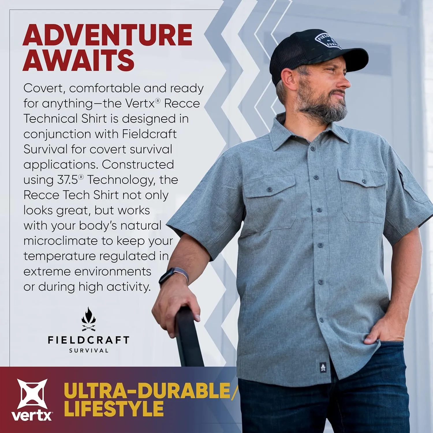 Vertx Recce Technical Short Sleeve Tactical Shirts for Men, CCW, EDC Shirt Outdoor, Overlanding, Hiking, Adventure