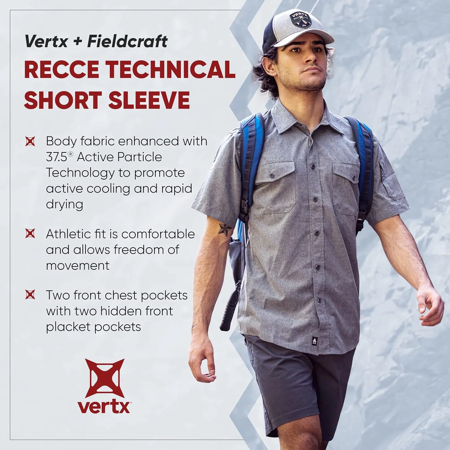 Vertx Recce Technical Short Sleeve Tactical Shirts for Men, CCW, EDC Shirt Outdoor, Overlanding, Hiking, Adventure