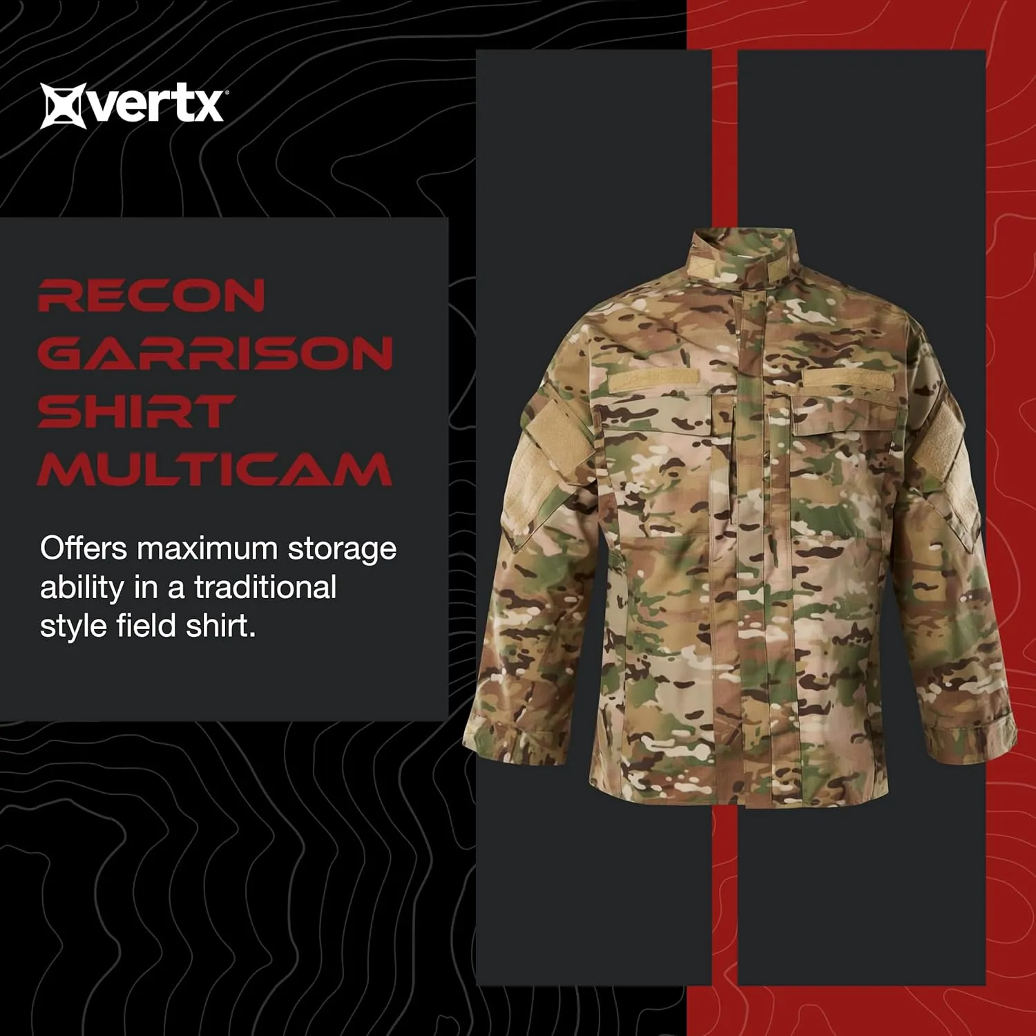 Vertx Recon Garrison Mens Tactical Shirt Long Sleeve, Ripstop Zip Up Shirts for Hunting, Fishing, EDC Survival Outdoor Gear