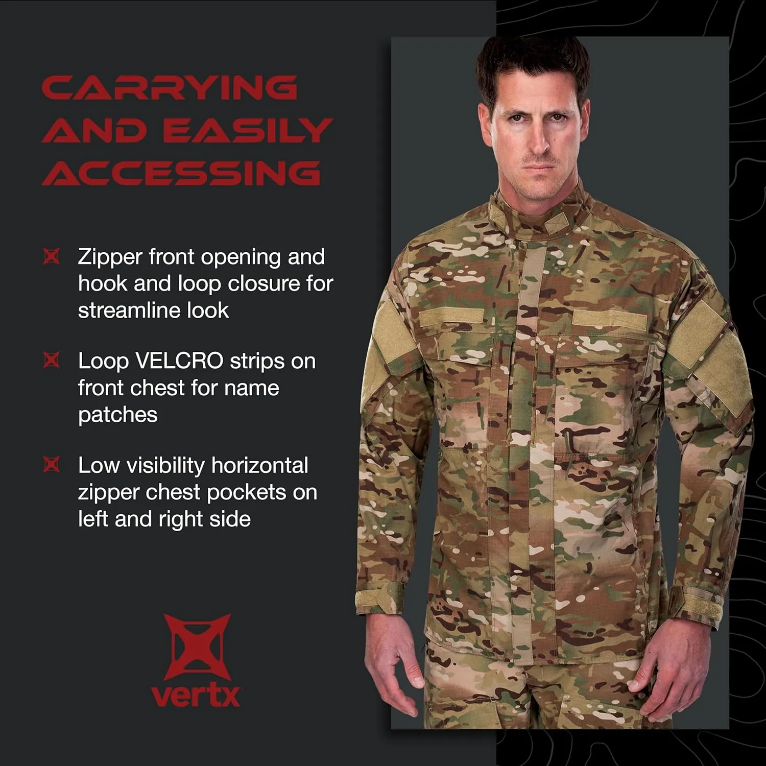 Vertx Recon Garrison Mens Tactical Shirt Long Sleeve, Ripstop Zip Up Shirts for Hunting, Fishing, EDC Survival Outdoor Gear
