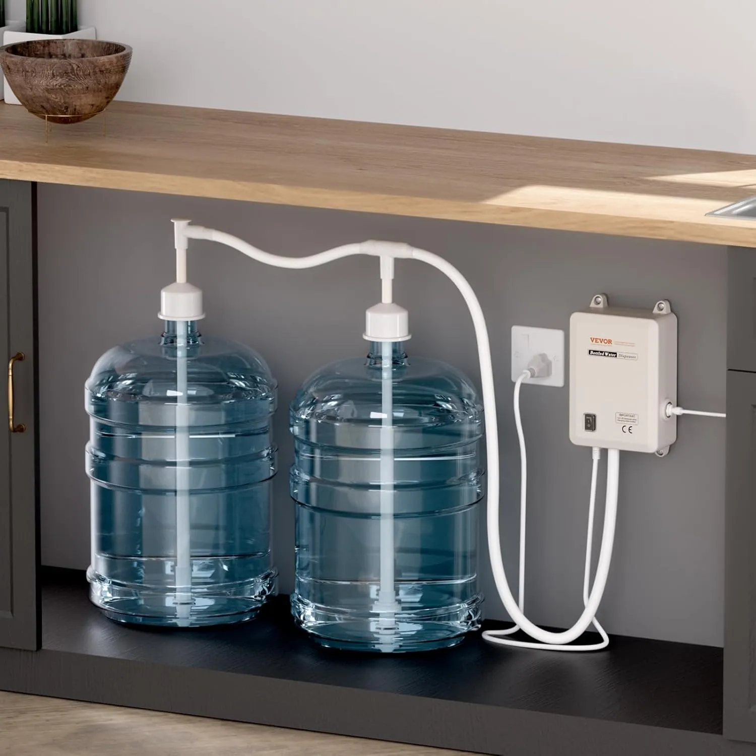 VEVOR Bottled Water Dispenser Pump System, 2x5 Gallon Dispensing System, Automatic Electric Water Dispenser, Double-Pipe Water Jug Pump, Compatible Use with Coffee/Tea Machine, Refrigerator, Ice Maker