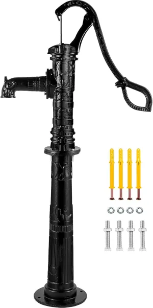 VEVOR Hand Water Pump Cast Iron, Vintage Pitcher Pump & Pump Stand 26‘’ Height, Max 20ft Pump Depth, Easy Installation, Heavy-duty Well Pump, Antique Pitcher Water Pump for Yard, Garden, Farm, Black