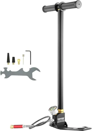 VEVOR PCP Hand Pump, 3 Stage, 30Mpa 4500 PSI High Pressure PCP Air Rifile Filling Stirrup Pump with Oil-Moisture Filter Pressure Gauge, Stainless Steel for Airguns Scuba Tank Paintball Filling Tire