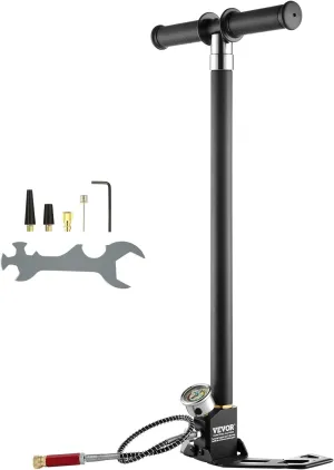VEVOR PCP Hand Pump, 4 Stage, 30Mpa 4500 PSI High Pressure PCP Air Rifile Filling Stirrup Pump with Oil-Moisture Filter Pressure Gauge, Stainless Steel for Airguns Scuba Tank Paintball Filling Tire