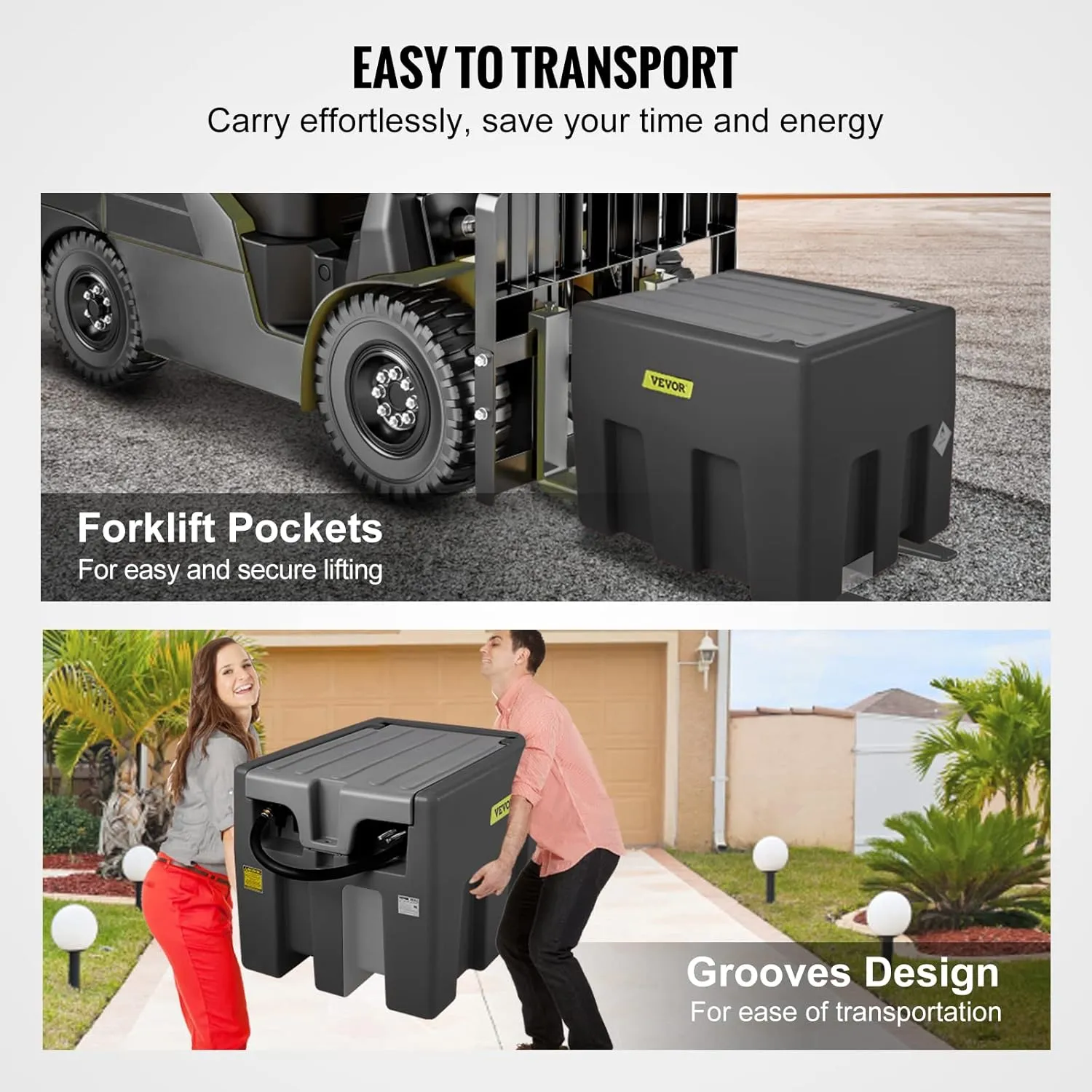 VEVOR Portable Diesel Tank, 58 Gallon Capacity & 10 GPM Flow Rate, Portable Fuel Tank with 12V Electric Transfer Pump and 13.1ft Rubber Hose, PE Diesel Transfer Tank for Easy Fuel Transportation Black