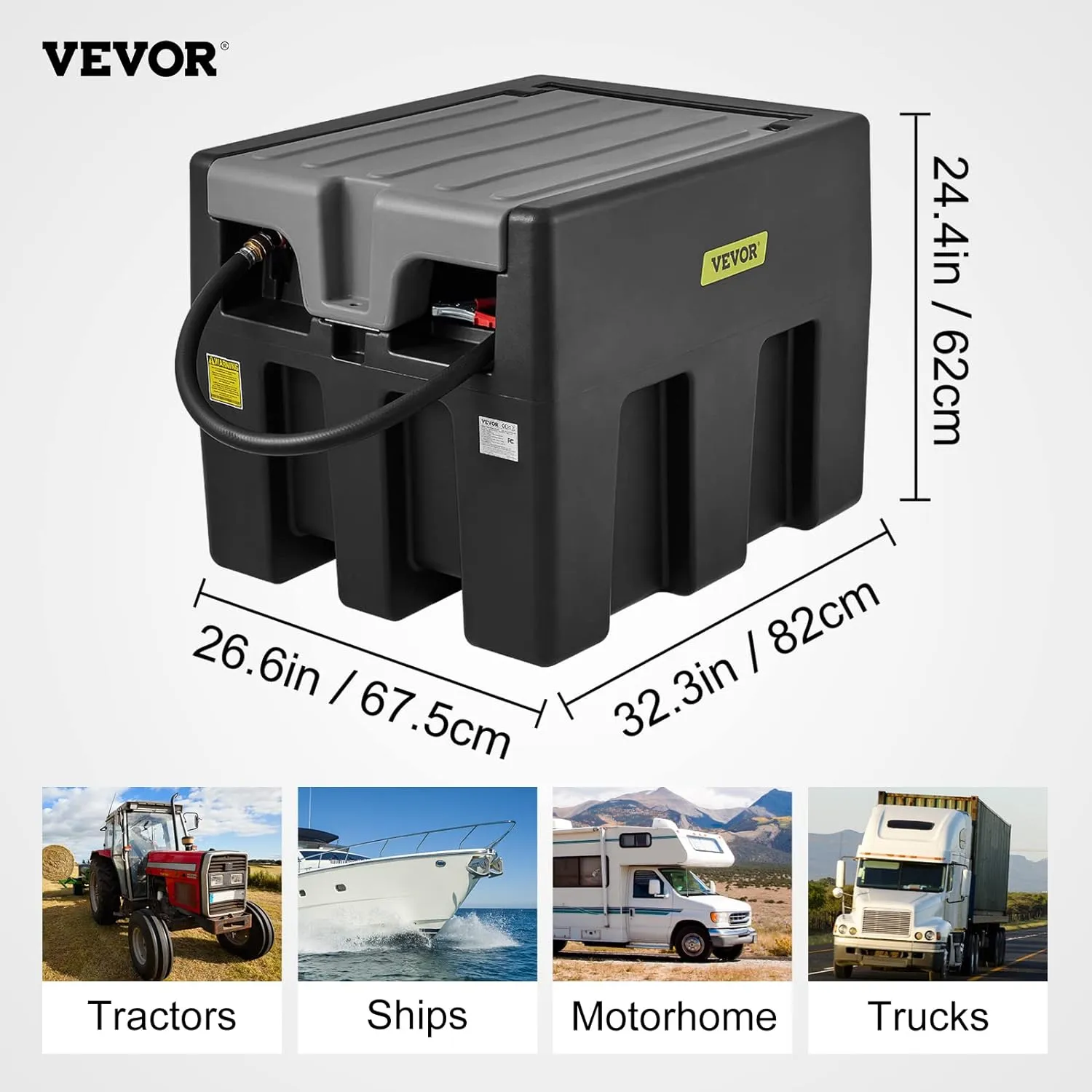 VEVOR Portable Diesel Tank, 58 Gallon Capacity & 10 GPM Flow Rate, Portable Fuel Tank with 12V Electric Transfer Pump and 13.1ft Rubber Hose, PE Diesel Transfer Tank for Easy Fuel Transportation Black