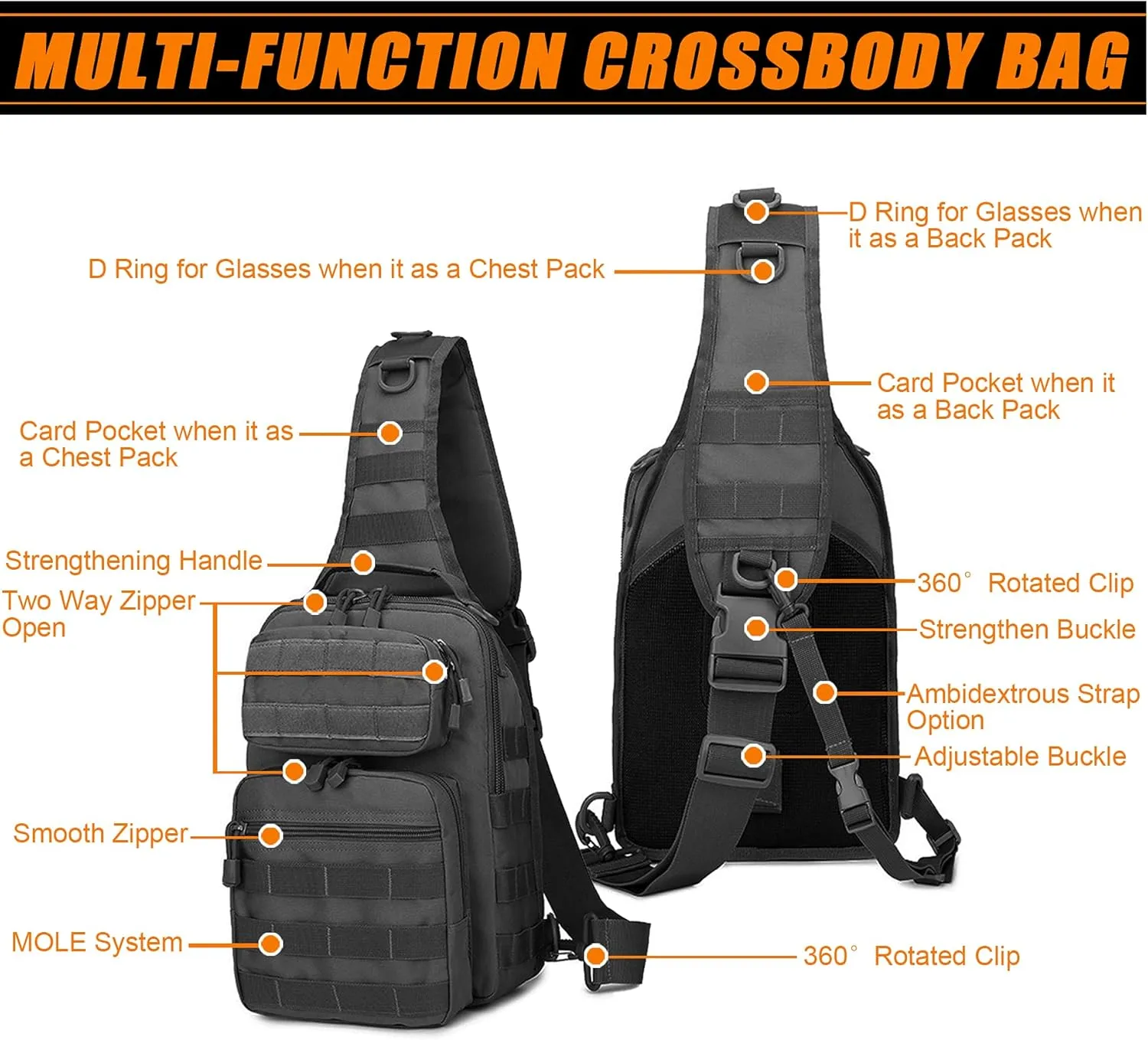 VIIDOO Tactical Molle Sling Bag for Men