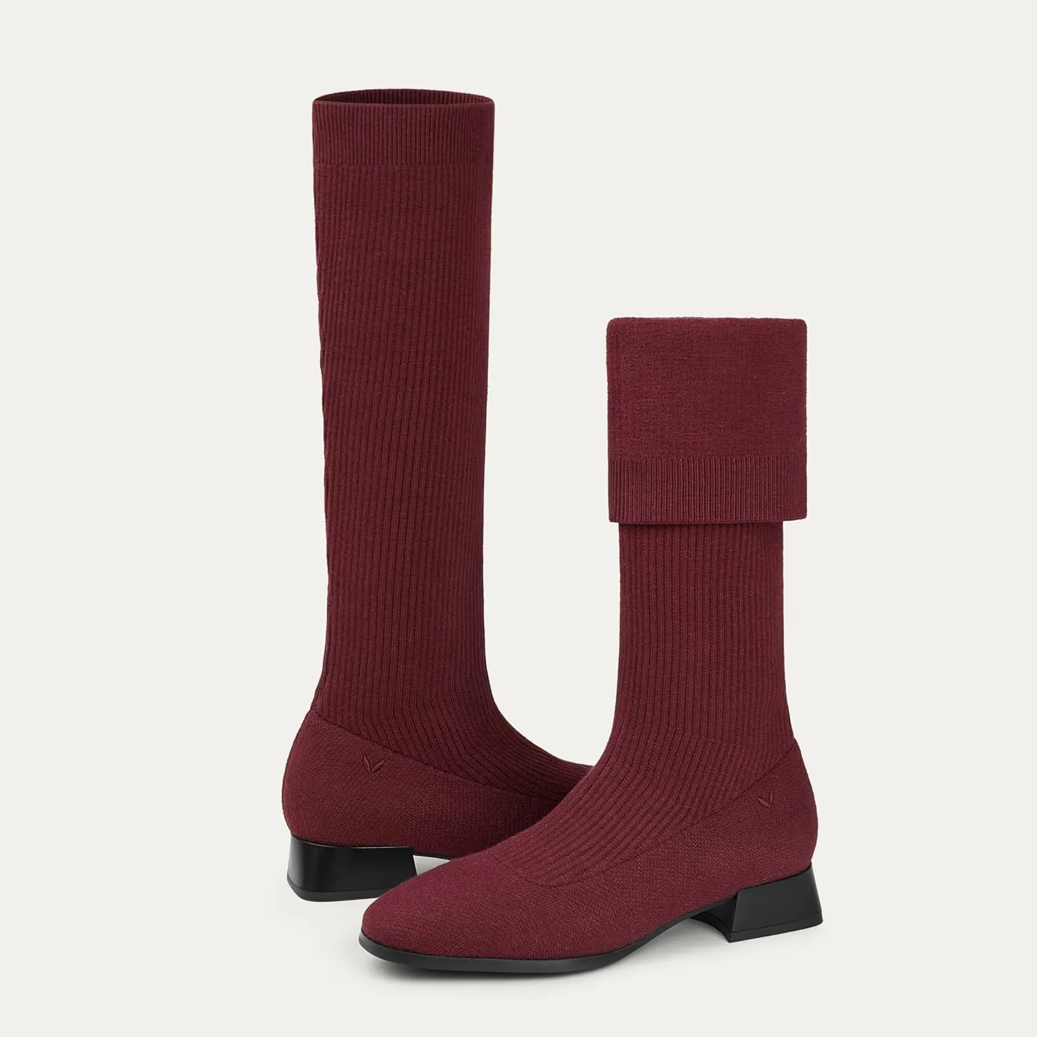 VIVAIA Tara Pro Women's Water Repellent Wool Knee-High Boots Slip on Square-Toe Booties 1.18'' Block Heel Booties Lady Dress Short Winter Fall Boots