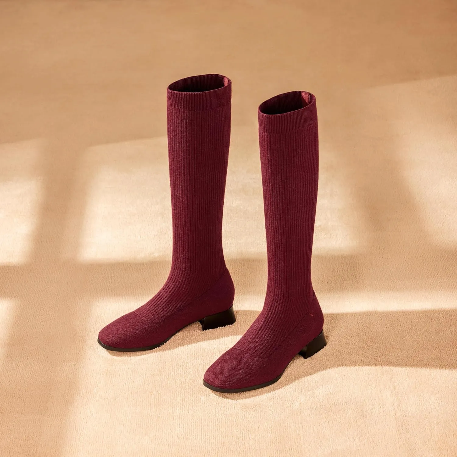 VIVAIA Tara Pro Women's Water Repellent Wool Knee-High Boots Slip on Square-Toe Booties 1.18'' Block Heel Booties Lady Dress Short Winter Fall Boots