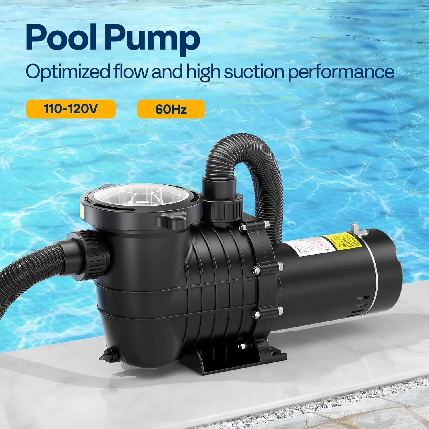 VIVOHOME 1.5 HP 6027 GPH Powerful Copper Motor Self-priming 115V Swimming Pool Pump w/ON/OFF Switch 1.25'' & 1.5" & 2.0'' Unions Energy Saving w/Strainer Basket