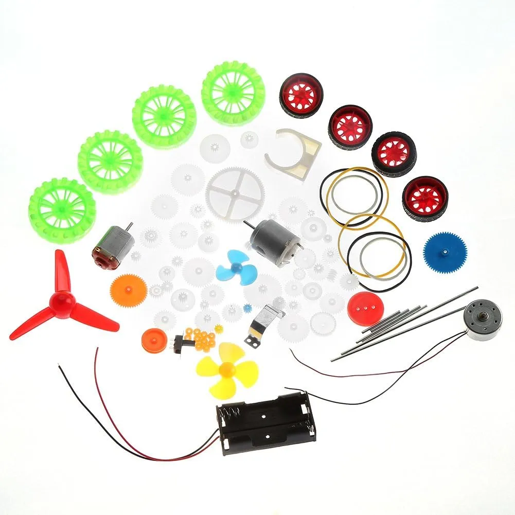 Walfront Plastic Crown Gear Set, Motor Gear Kits DIY Robot Gear Pulley Belt Bushings Wheels Assembly Plastic Shaft Kit for Robot, Toy, Automobile Cars