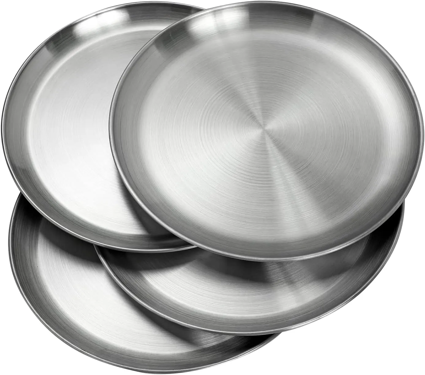 WANBY Stainless Steel Plates 10 inch Metal Lightweight Steel Plate Unbreakable Dinner Dishes Plates Set Non-Toxin Dishwasher Safe BPA Free and Healthy (4 Pcs)