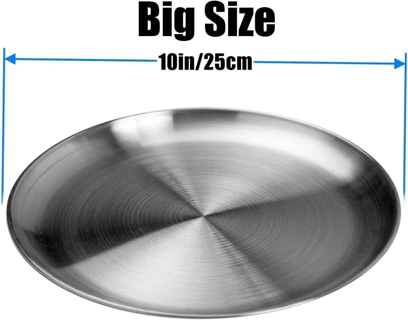 WANBY Stainless Steel Plates 10 inch Metal Lightweight Steel Plate Unbreakable Dinner Dishes Plates Set Non-Toxin Dishwasher Safe BPA Free and Healthy (4 Pcs)