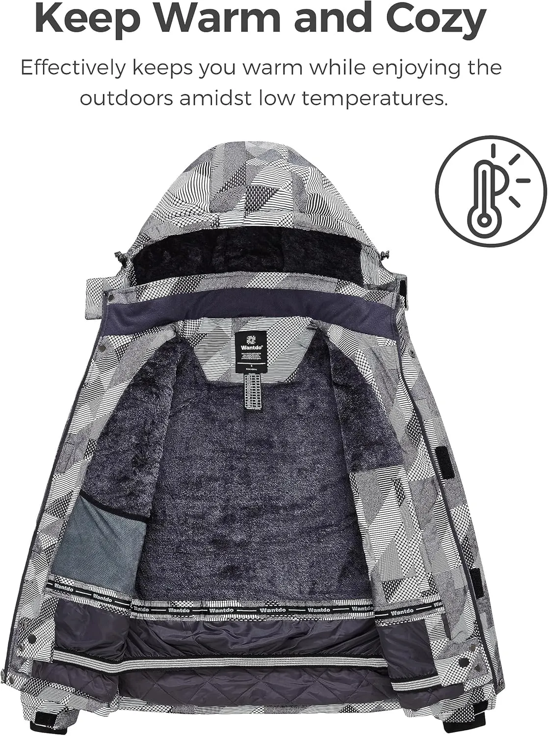 wantdo Men's Waterproof Ski Jacket Warm Winter Snow Jacket Snowboarding Jacket with Hood