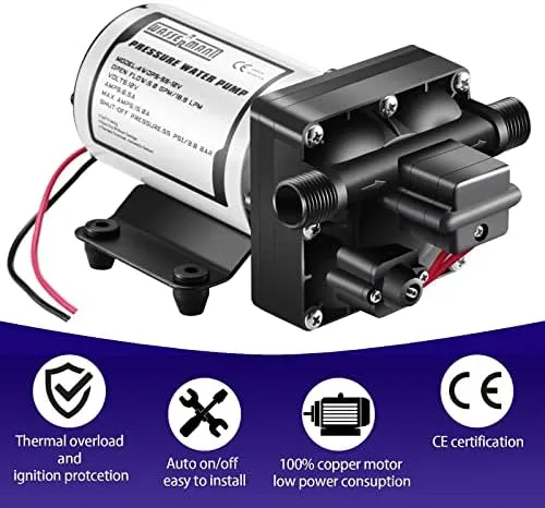 WASSERMANN RV Water Pump 12V DC, Self Priming Diaphragm 5.0 GPM 55 PSI, Water Pressure Pump with Pressure Switch, for RV Marine Yacht Lawn Garden