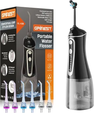 Water Flosser,Grinest 7 Modes Rechargeable Water Dental Picks for Teeth Cleaning Cordless Oral Irrigator Portable IPX7 Waterproof Tooth flossers for Home Travel-Black
