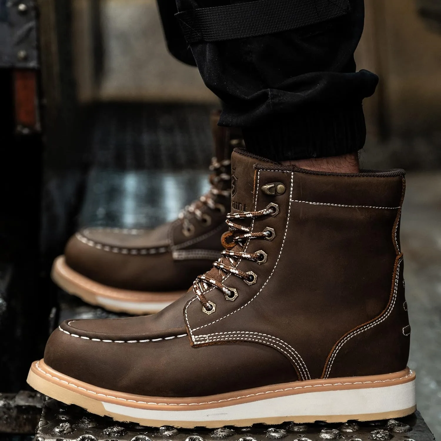 Waterproof Steel Moc Toe Mens Work Boots Classic Fashion Industrial Construction Insulated Safety Comfortable Shoes 6'' Genuine Full Grain Leather Ankle Brown Footwear…